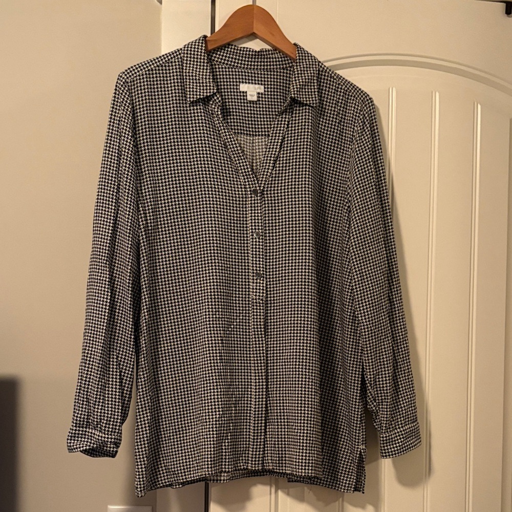 J. Jill Black and White Gingham Button Down Shirt